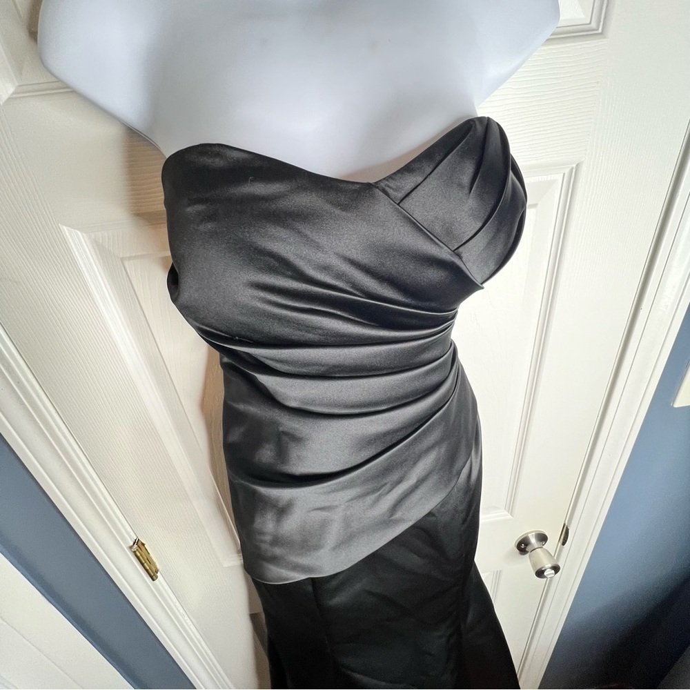 NWOT Bill Levkoff 4 Black Satin Strapless Lace Up Evening Gown Dress S Style 178 - Picture 9 of 16